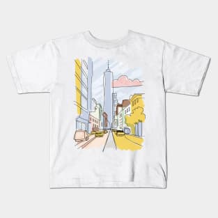 Pastel coloured city skyline Kids T-Shirt